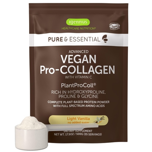 [BRSROFT6DJYWAAA6] Igennus Advanced Vegan Vanilla Collagen Peptide Powder, Enhanced with Glycine, Proline & Hydroxyproline & Cofactor Vitamin C, Non GMO, Vegetarian Plant Based Collagen Powder Booster, 35 Servings
