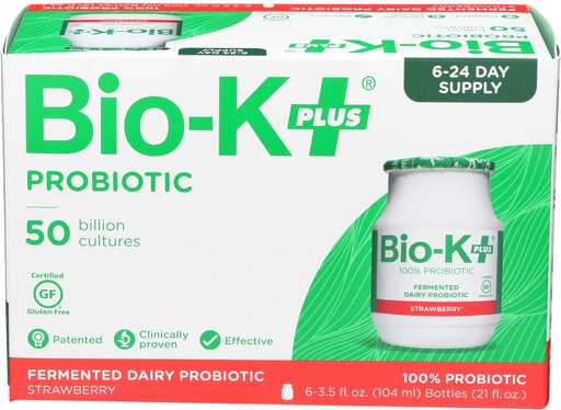 [BRSWKZICCIJQMDTA] Bio-K Plus - Strawberry Flavor, Drinkable Probiotics for Women & Men - Fermented Dairy Featuring 50 Billion Live and Active Bacteria, Gluten Free - Probiotic Shipped Cold