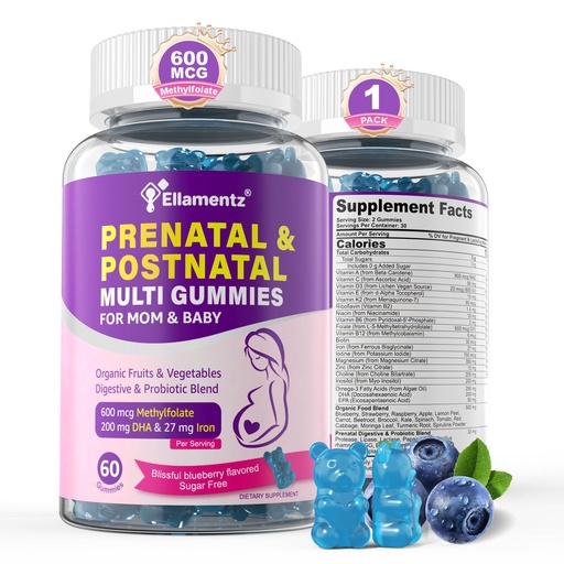 [BRSREFQDDIFBSEL2] Prenatal Vitamins for Women with Methylfolate, Vegan Omega-3 DHA, Organic Food Blend, Probiotics, Iron, Vitamin D3 B6 B12, Choline, Sugar Free Multivitamin for Women During & Post Pregnancy, 60 Cts