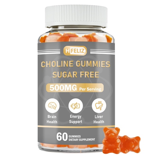 [BRSRE23YC55BOHTJ] Choline Supplement Gummies Sugar Free, 500mg Choline Bitartrate Per Serving, Brain Health, Liver Support, Focus & Energy, 60 Gummies