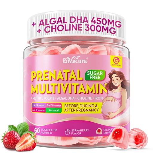 [BRSRYYAKDMAREH3U] Prenatal Gummies with Methyl Folate 1mg, Iron 27mg, DHA 450mg, Choline 300mg & Magnesium – Methylated Prenatal Vitamins for Women Pregnancy & Postpartum, Fetal Development Support, Sugar Free, 60Cts