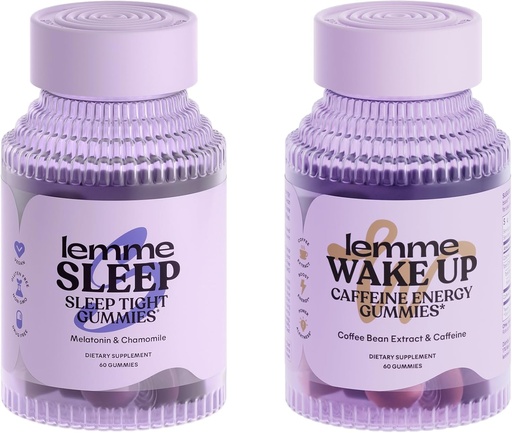 [BRSRAED3BZ6QMETV] Lemme Sleep and Wake Up Bundle - Sleep Gummies for Better Night's Rest & Wake Up Caffeine Gummies for Energy - Gluten-Free, Non-GMO, 60 Count Each