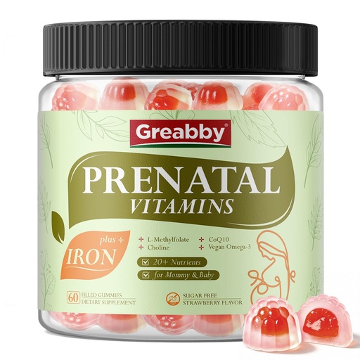 [BRSRGBTQOQNBA2Y7] Prenatal Vitamins with Iron & Choline, Prenatal Gummies for Women Energy, DHA (Omega-3), L-Methylfolate, CoQ10, 20+ Multivitamins, Prepare / Pregnancy / Postnatal for Mom & Baby, Sugar Free 60 Gummies