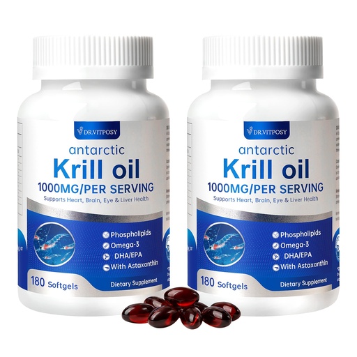 [BRSRGBAPAR7AY3DK] Antarctic Krill Oil | 1000mg Per Serving, Omega-3 EPA DHA Choline Astaxanthin & Phospholipids, Mercury Free, No Fishy Aftertaste, Supports Joint, Heart, Brain & Immune Health, 360 Softgels