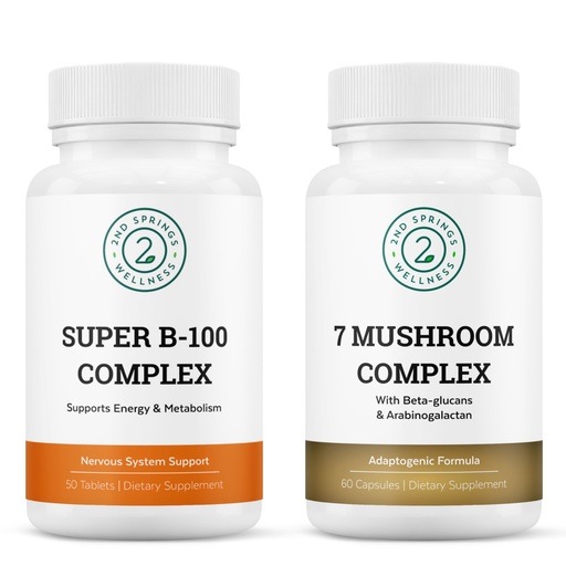 [BRSRAC34PIMQ2D3G] Organic 7 Mushroom Complex & B-100 B Vitamin Complex Vitality Bundle