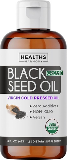 [BRSROAQQB4CAM3I3] USDA Organic Black Seed Oil Liquid (16 fl oz) Premium Cold-Pressed Nigella Sativa Producing Pure Black Cumin Seed Oil - Antioxidant Supplement - Vegan, Gluten-Free, & Non-GMO (No Pills or Capsules)