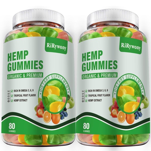 [BRSRACABAR6AKE37] Hemp Gummies (2 Packs), High Potency Edible Gummies Extra Strength Mood Focus Calm Organic Hemp Oil Extract Vegan Bear Gummy - 160 Counts Candy