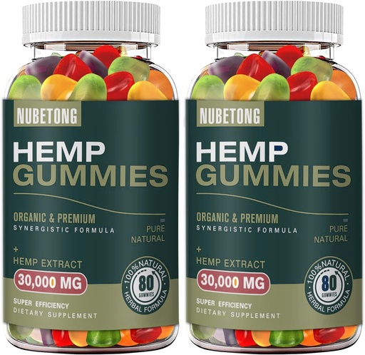 [BRSREGQKBMFQACY2] Hemp Gummies for Sleep, Pain & Anxiety, 2 Packs Organic High Potency Extra Strength Hemp Oil Extract, Edible Gummies for Adults