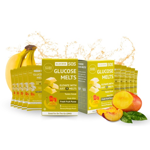 [BRSRAZD2OYOQOCLZ] Glucose SOS Melts Made with Dextrose Powder Natural Fruit Puree Sugar, Glucose Tabs, Sports Supplement, Fast Acting Tablets with 10 Individual 15g Servings of Banana/Mango/Peach