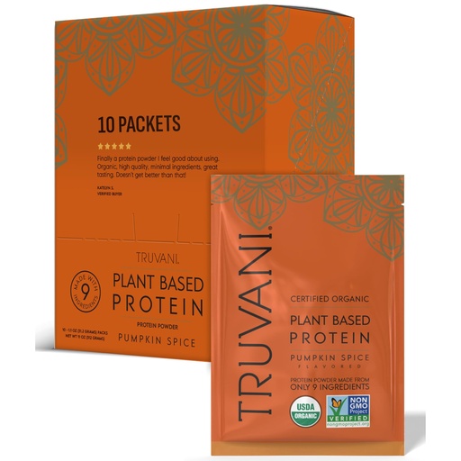 [BRSWK2YPCIMGAYA5] Truvani Vegan Pea Protein Powder | Pumpkin Spice | 20g Organic Plant Based Protein | 10 Travel Packets | Keto | Gluten & Dairy Free | Low Carb | No Added Sugar