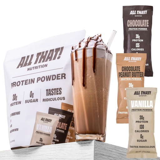[BRSRGYANOAGWOALX] Protein Powder Packets - Whey Protein Stick Packs Variety Pack (9), Single Serve, Vanilla, Chocolate & Chocolate Peanut Butter, Low Calorie, 0g Sugar, Soy-Free & Gluten-Free