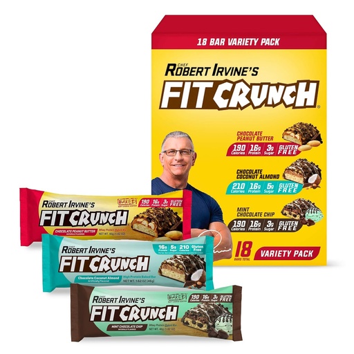 [BRSWYBD6CR4BSC3L] FITCRUNCH Protein Bars, Snack Size Variety Pack, Gluten Free 18 Pack