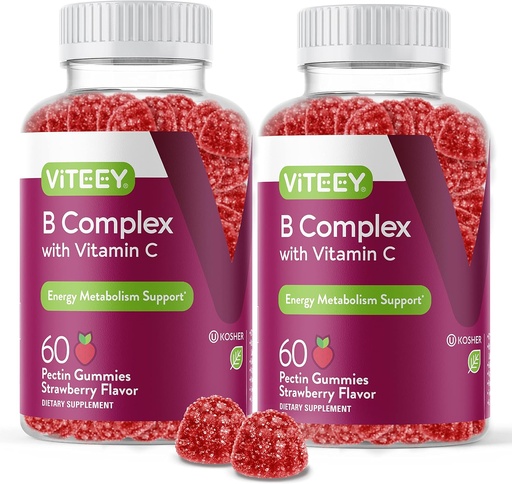 [BRSW2GAKCEPQKC35] Viteey Vitamin B Complex Gummies with Vitamin C - Energy, Metabolism & Immune Support - B6, B12, Niacin, Folic Acid, Biotin, Calcium - Vegan, Gluten-Free - 120 Count