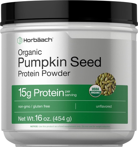 [BRSWGAYKO4JQMFAV] Horbaach Organic Pumpkin Seed Protein Powder | Unflavored | Plant-Based for Smoothies and Baking | Keto, Paleo, Non-GMO & Gluten Free | 16 Ounce (15g Per Serving)