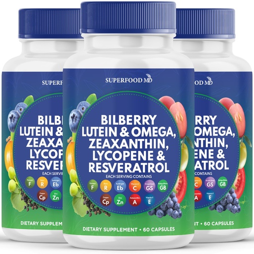 [BRSRAHAFAB7BUG3V] Superfood MD Eye Health Vitamins with Bilberry Lutein & Zeaxanthin Lycopene Resveratrol Grape Seed Extract Astaxanthin - AREDS 2 - Eye Vitamin - 180 Capsules