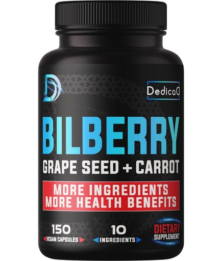 [BRSRMFIBCMAQ4YLJ] DEDICAD 20:1 Bilberry Extract Capsules - 5 Month Supply - Support Eyes, Vision & Heart Health - 10in1 Plus Grape Seed, Carrot, Elderberry, Eyebright & Others - 150 Counts