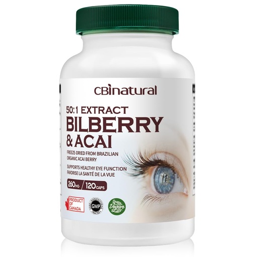 [BRSREHD3A4BWGA3P] Bilberry 50:1 Extract with Acai Berry – Eye Health & Vision Support, 120 Vegan Capsules, 4-Month Supply, Non-GMO, Gluten Free