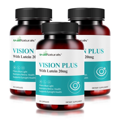 [BRSREZYBCF5GAC34] Vision Plus Eye Vitamins with Lutein 20mg, Bilberry & Blueberry Extract - Key Antioxidants for Eye Health Support - 90 Capsules, Non-GMO