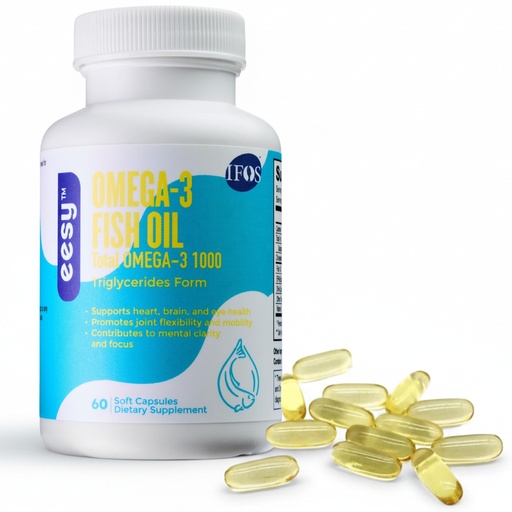 [BRSRGHT5B4MRAEIY] EESY Omega-3 Fish Oil Supplement, Supports Heart, Brain & Eye Health, Promotes Joint Mobility, EPA & DHA in Natural Triglyceride (TG) Form, 60 Soft Capsules, Dietary Supplement, Fatty Acid, USA Made