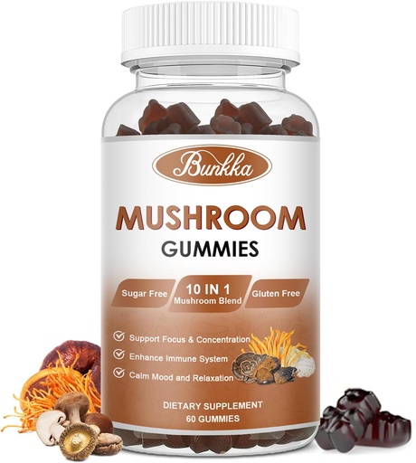 [BRSROHQNAQNB4ELB] Organic Mushroom Gummies 10 Blend - Mushroom Complex - Immune Support, Energy - Mushroom Supplement for Men & Women, 60 Gummies