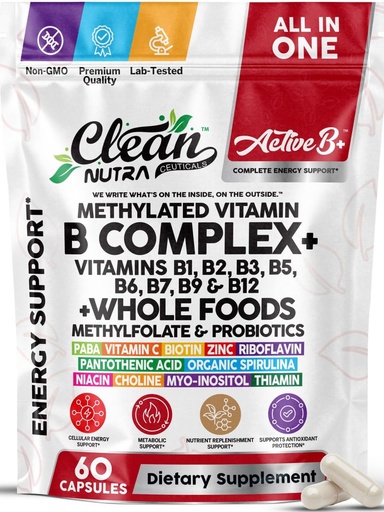 [BRSRGZL6CJ6BGEL5] Vitamin B Complex Methylated B Vitamins for Women, Vitamin B12 Methylcobalamin Methylfolate B12 B1 B2 B3 B5 B6 B7 B9 Biotin Myo Inositol Choline Organic Spirulina Methylated Multivitamin 60 Ct
