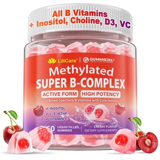 [BRSRGHQHORYRUH3J] Methylated Vitamin B Complex Gummies for Women & Men - 12-in-1 Multivitamin with 1000 mcg Methyl B12, 1700 mcg Methylfolate, 2000 mcg Biotin, Inositol for Energy, Brain, Healthy Hair, Sugar Free, 60ct