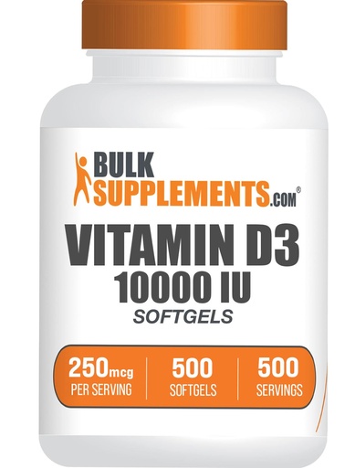 [BRSROFQEDN7QKCTF] BulkSupplements.com Vitamin D3 10000IU Softgels - Cholecalciferol, D3 Supplement, Vitamin D 10000 IU - 1 Vitamin D3 Softgel (250mcg of Vitamin D) per Serving - 500-Day Supply, 500 Softgels