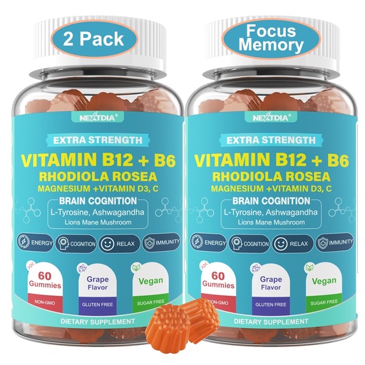 [BRSRAGDRCMFWKH3K] Focus Memory & Energy Gummies, L-Tyrosine + Methyl B12 1000mcg, B6 50mg, D3 C, Lion's Mane Mushroom, for 15+ Students, Office Worker, Multivitamin, Herb Blend for Seniors Brain & Cognition, Sugar Free