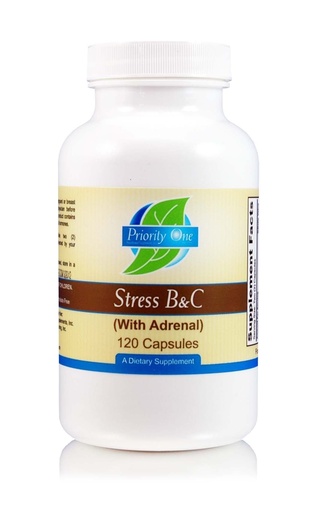 [BRSWGZLQBMIGMHLU] Priority One Vitamins Stress B & C 120 Capsules - B Complex with Whole Gland Adrenal to Support Healthy Nerves, Skin, Eyes, gastrointestinal, and Brain Functions.*