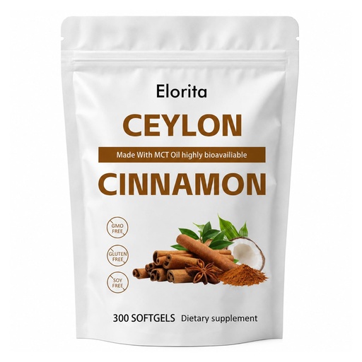 [BRSRYYL5BAFRUYI2] Elorita Ceylon Cinnamon Softgels with MCT Oil, Gluten Free, 300 Softgels