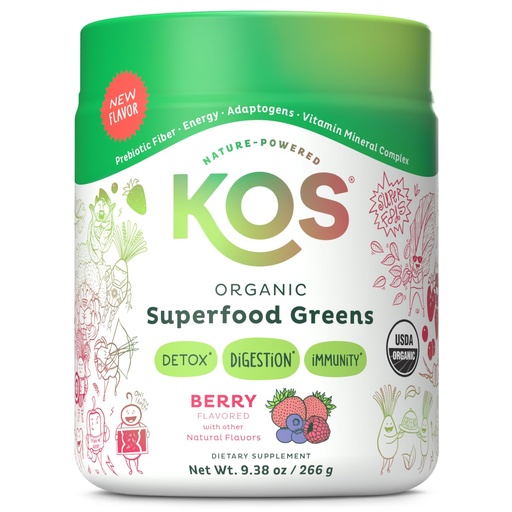 [BRSROCAQO56BEDLL] KOS Organic Superfood Greens Powder - Gut Health from Prebiotic Fiber, Supergreens and Adaptogens - USDA Certified Organic, Made in a GMP Certified Facility - 28 Servings Berry