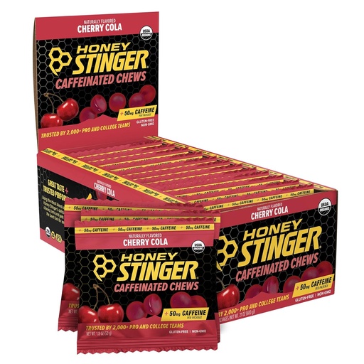 [BRSRMCALPJ6RYCLX] Honey Stinger Cherry Cola Caffeinated Energy Chew, Gluten Free, with Caffeine, for Exercise, Running and Performance, Sports Nutrition for Home & Gym, Pre and Mid Workout, 12 Pack, 23.2 Ounce