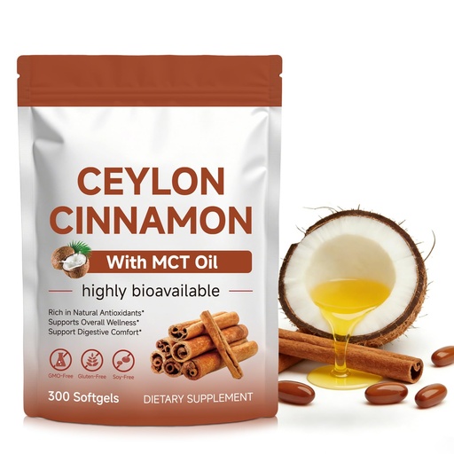 [BRSRYYL7AADWKFLB] Organic Ceylon Cinnamon Softgels with MCT Oil – 600mg per Serving – Rich in Natural Antioxidants, Supports Digestive Comfort & Overall Wellness – Non-GMO, Gluten-Free, Soy-Free – 300 Softgels