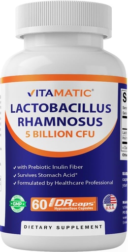 [BRSROHQ2O4CQOE35] Vitamatic Lactobacillus Rhamnosus 5 Billion per DR Capsule (10 Billion Per 2 Capsules) - 60 Count - Advanced Digestive & Immune Support - Made with Prebiotic Inulin Fiber