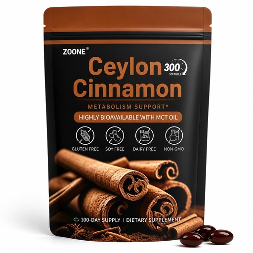 [BRSRGC36BUCQO2T5] Ceylon Cinnamon Softgels with MCT Oil, Herbal Extract, 300 Softgels | Cinnamon Supplements with Oil-Based Formula, Low Coumarin, Gluten Free, Sugar Free, Long-lasting Value for Overall Wellness