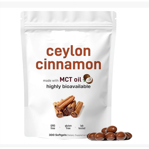 [BRSRGCYKB55GOAL5] Wmool Ceylon Cinnamon Capsules with MCT Oil, High Absorption, Non-GMO, Gluten Free, 300 Softgels