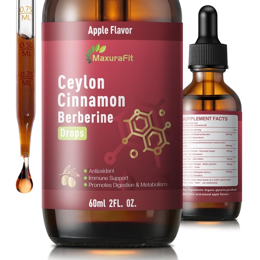[BRSREYYKCEHQMF3H] Ceylon Cinnamon Berberine Bitter Liquid Drops Supplement with Turmeric,Green Tea,Apple Cider Vinegar,Black Seed Oil for Immune System & Digestive System Supports 2 FL OZ