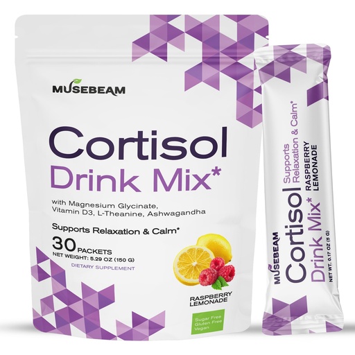 [BRSRYYL4CACRAGTA] Musebeam Cortisol Calm Drink Powder Mix - Calming Stress Support Packets for Women Men with Ashwagandha Magnesium Glycinate - Relaxing Raspberry Lemonade Flavor for Healthy Cortisol Levels Relax Focus