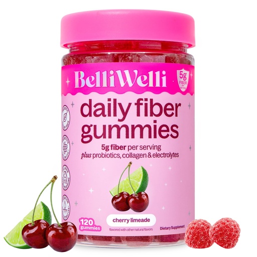 [BRSRGAL6BAHQECTB] Belli Welli Fiber 4-in-1 Fiber Gummies Supplement with Added Probiotics, Collagen and Electrolytes for Regularity and Bloat Relief, 120 Count (Cherry Limeade)