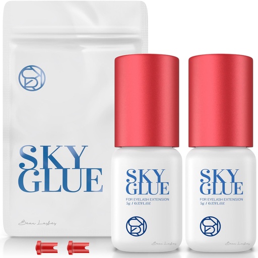 [BRSWECQOOEFA2A3J] 2 Bottles Sky Glue for Eyelash Extensions S+ | Super Strong Black Lash Extension Adhesive for Professional Long Lasting Semi Permanent Individual Lash Extensions | Fast Drying / 7+ Week Retention 5ml