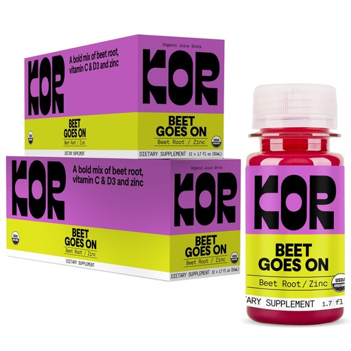 [BRSREHATDIOQ2CDU] Kor Shot Beet Goes On - 24 Pack x 1.7 Fl Oz – Beet Root + Vitamin C+D3 + Zinc- USDA Certified Organic