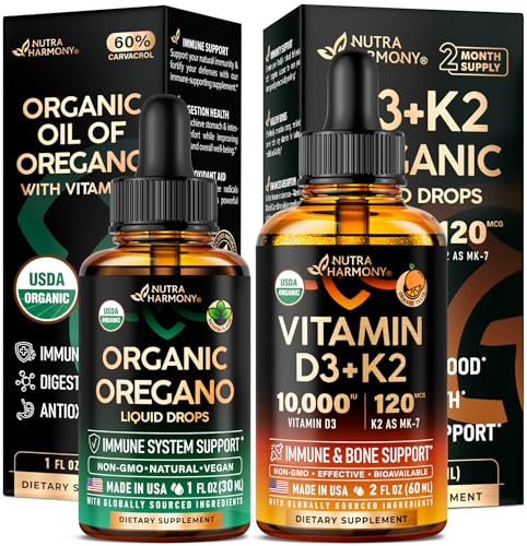 [BRSREZTRBYMA2E3Z] NUTRAHARMONY Organic Oil of Oregano & Vitamin D3 K2 Drops
