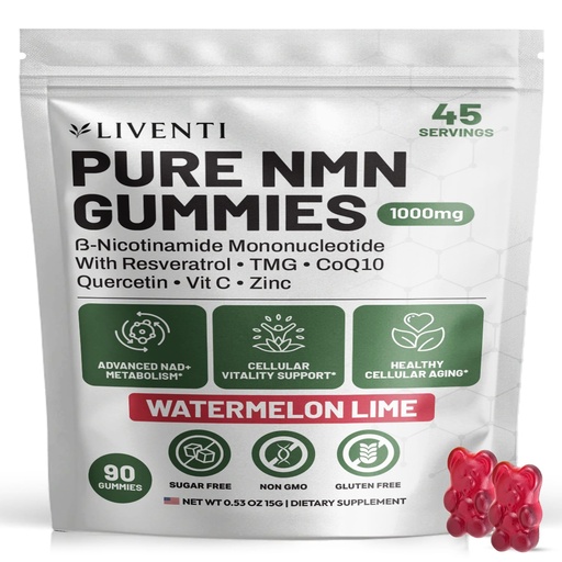 [BRSRGZI3CIFRGCD5] Pure NMN Gummies 1000mg – NAD+ Precursor Blend with Resveratrol, TMG, CoQ10, Quercetin & Vitamin C – Ideal for Energy, Healthy Aging, Daily Wellness, Vitality – Watermelon Lime, 90 Gummies