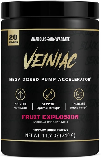 [BRSROYD3OZ4GCALZ] Anabolic Warfare Veiniac Muscle Pump Activator Дополнение Стимулятор Бесплатная предварительная тренировка с L-Citrulline, Betaine Anhydrous, & Added AGMassTM, Увеличивает оксид азота*, Fruit Punch 20 Сервировки