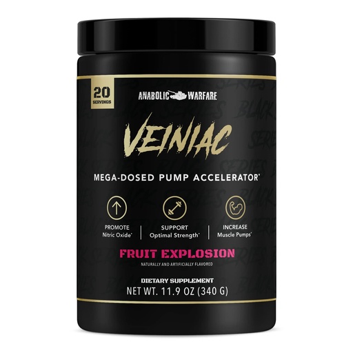 [BRSROYD3OZ4GCALZ] Anabolic Warfare Veiniac Muscle Pump Activator Supplement Stimulant Free Pre-Workout with L-Citrulline, Betaine Anhydrous, & Added AGMass™, Increases Nitric Oxide*, Fruit Punch 20 Servings