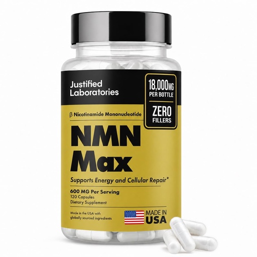 [BRSRGCD2BZ5WOYDO] Justified Laboratories NMN Max 18,000mg - Pure Beta Nicotinamide Mononucleotide - NAD Alternative for Energy, Longevity & Brain Support - Vegan, Third-Party Tested - 120 Caps, 600mg Serving