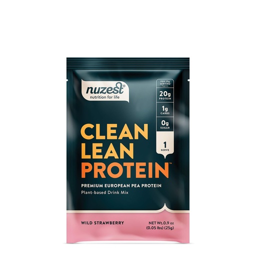 [BRSWKGYQBMFRUETK] Nuzest - Pea Protein Powder - Clean Lean Protein, Premium Vegan Plant Based Protein Powder, Dairy Free, Gluten Free, GMO Free, Naturally Sweetened Protein Shake, Wild Strawberry, 1 Serving, 0.9 oz