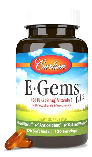[BRSWIYYFAV5G2HD2] Carlson - E-Gems Elite, 400 IU (268 mg) Vitamin E with Tocopherols and Tocotrienols, Optimal Wellness, 120 Soft Gels