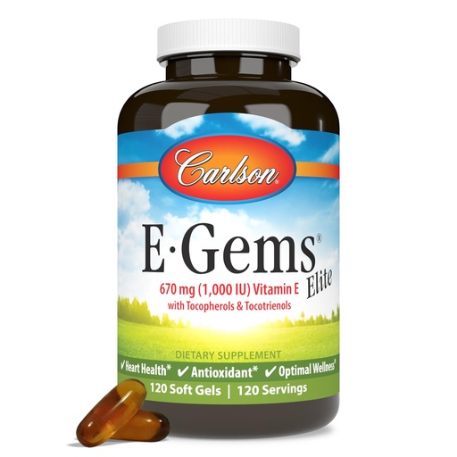[BRSWIYILOAMWAHDY] Carlson - E-Gems Elite, 1000 IU Vitamin E with Tocopherols & Tocotrienols, Heart Health & Optimal Wellness, Antioxidant, 120 soft gels