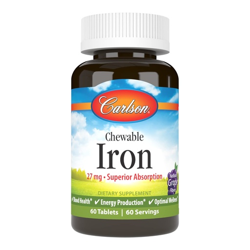 [BRSWICYPOIJRYHLG] Carlson - Chewable Iron, 27 mg - Superior Absorption, Blood Health, Energy Production & Optimal Wellness, Grape, 60 tablets
